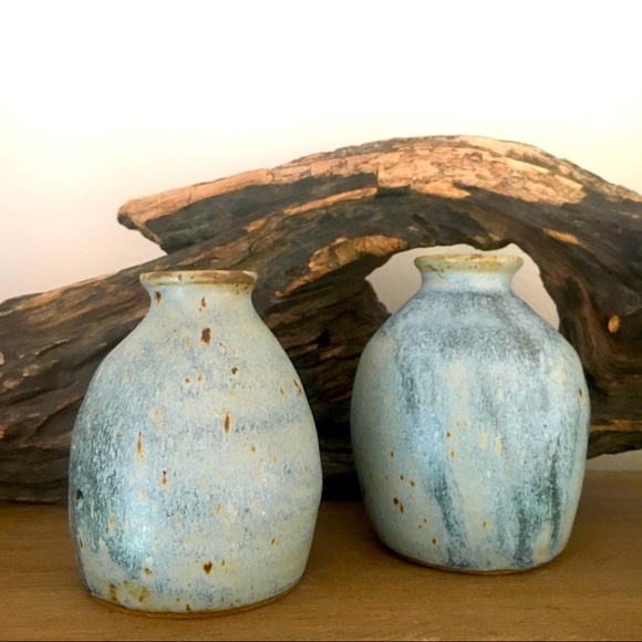 Vintage Blue Studio Pottery Vase Pair